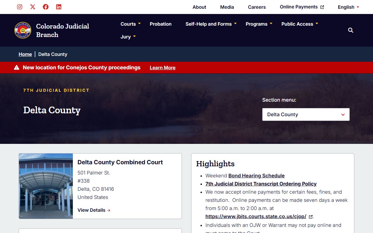 Delta County court page with civil court records details