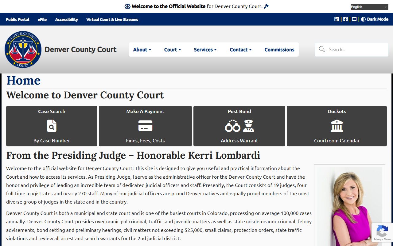 Denver County Court homepage for civil court records