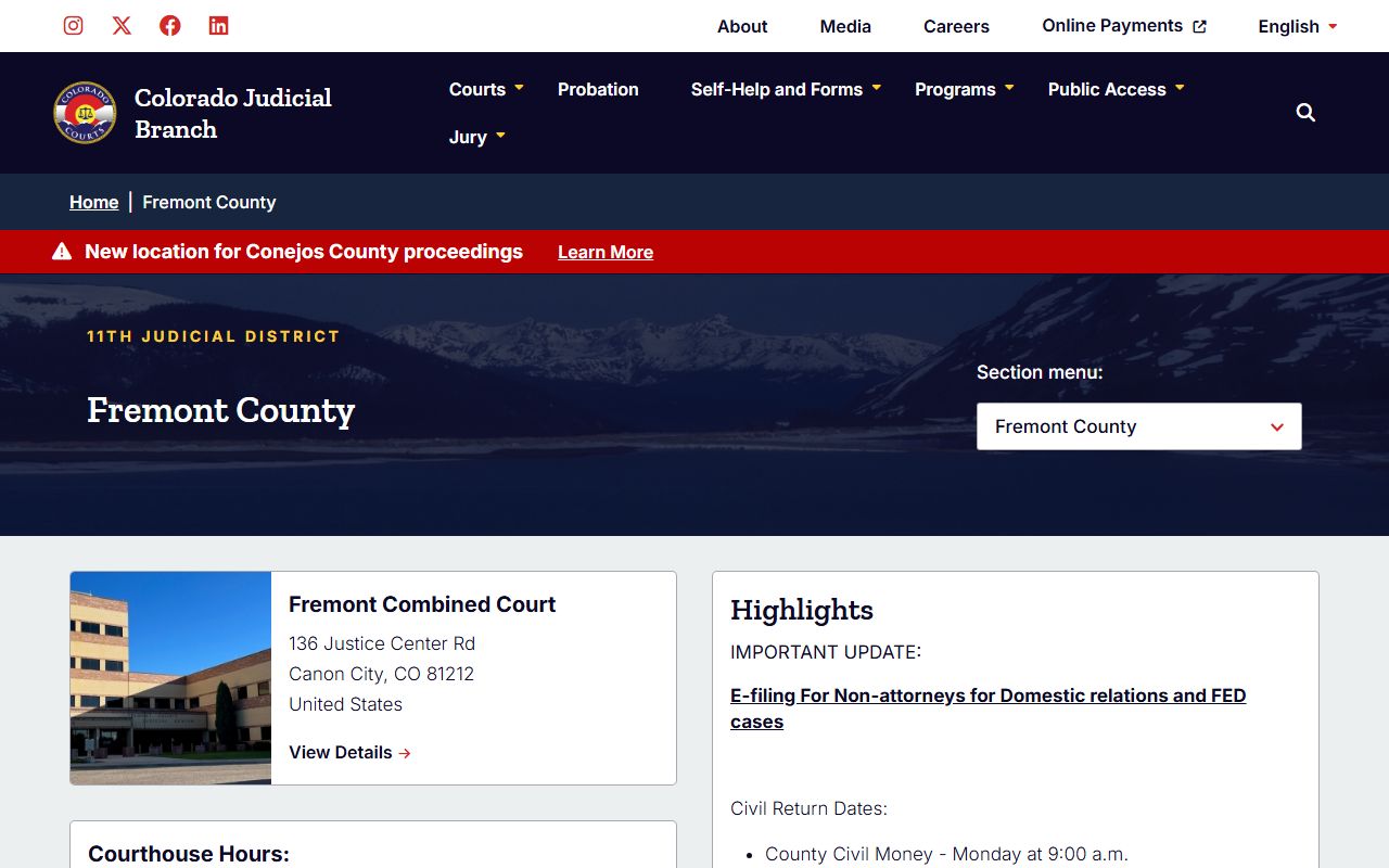 Fremont County court page for civil court records