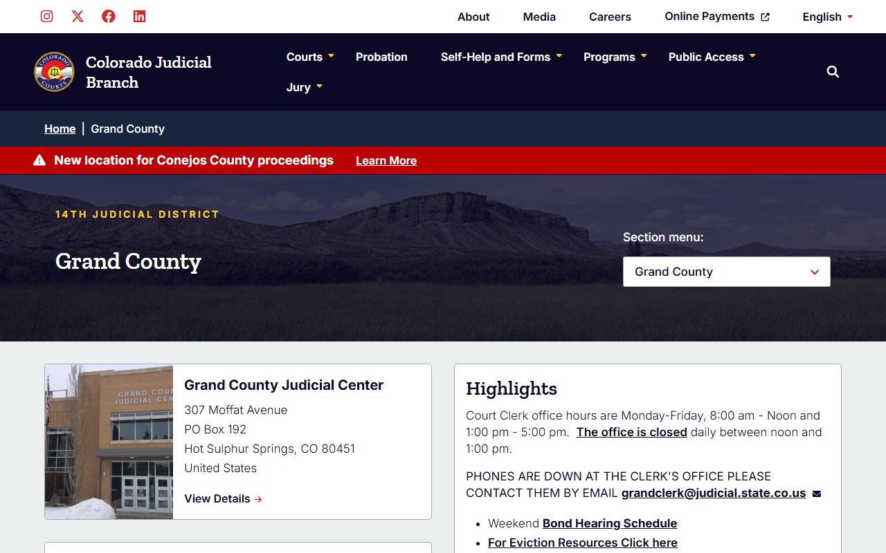 Grand County Combined Court page for civil court records