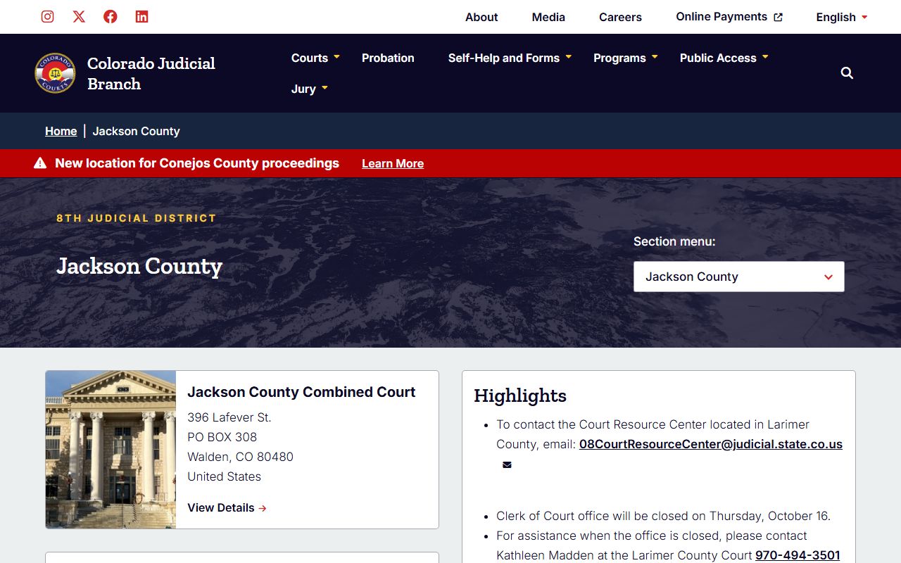 Jackson County Combined Court page for civil court records