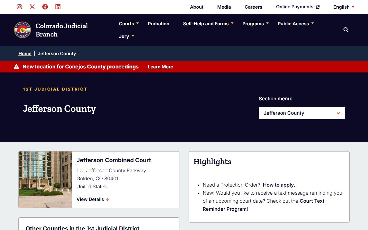 Jefferson County Combined Court page for civil court records