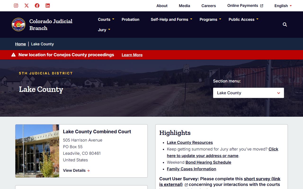 Lake County court page for civil court records