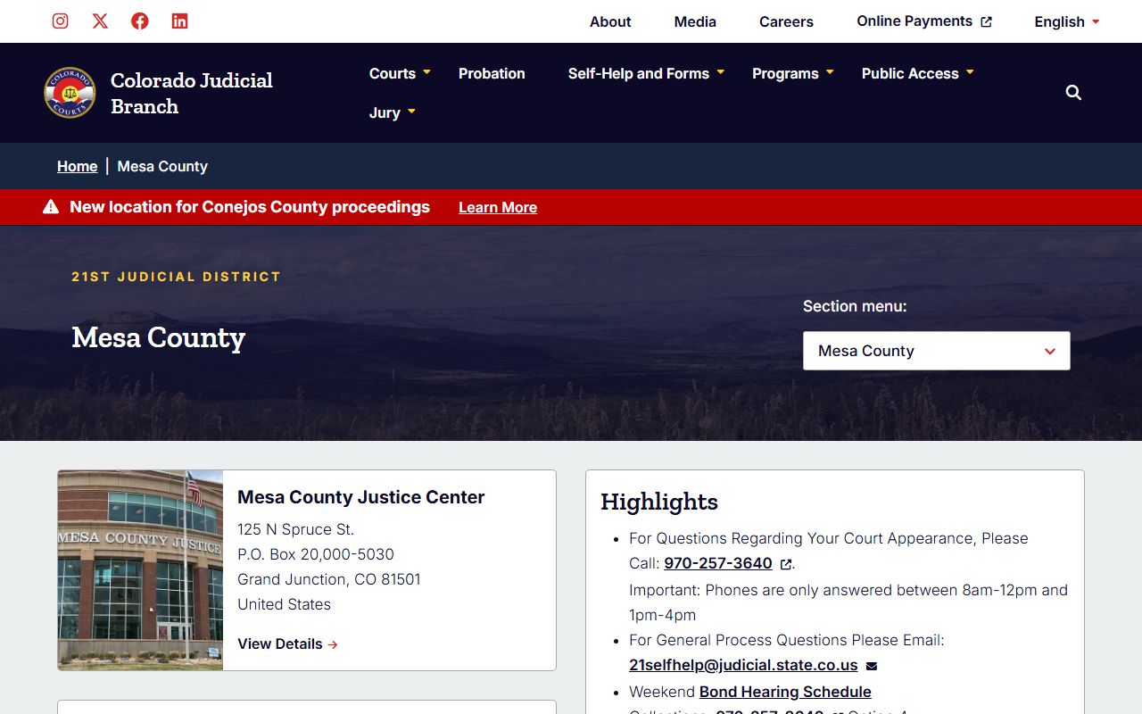 Mesa County court page for civil court records
