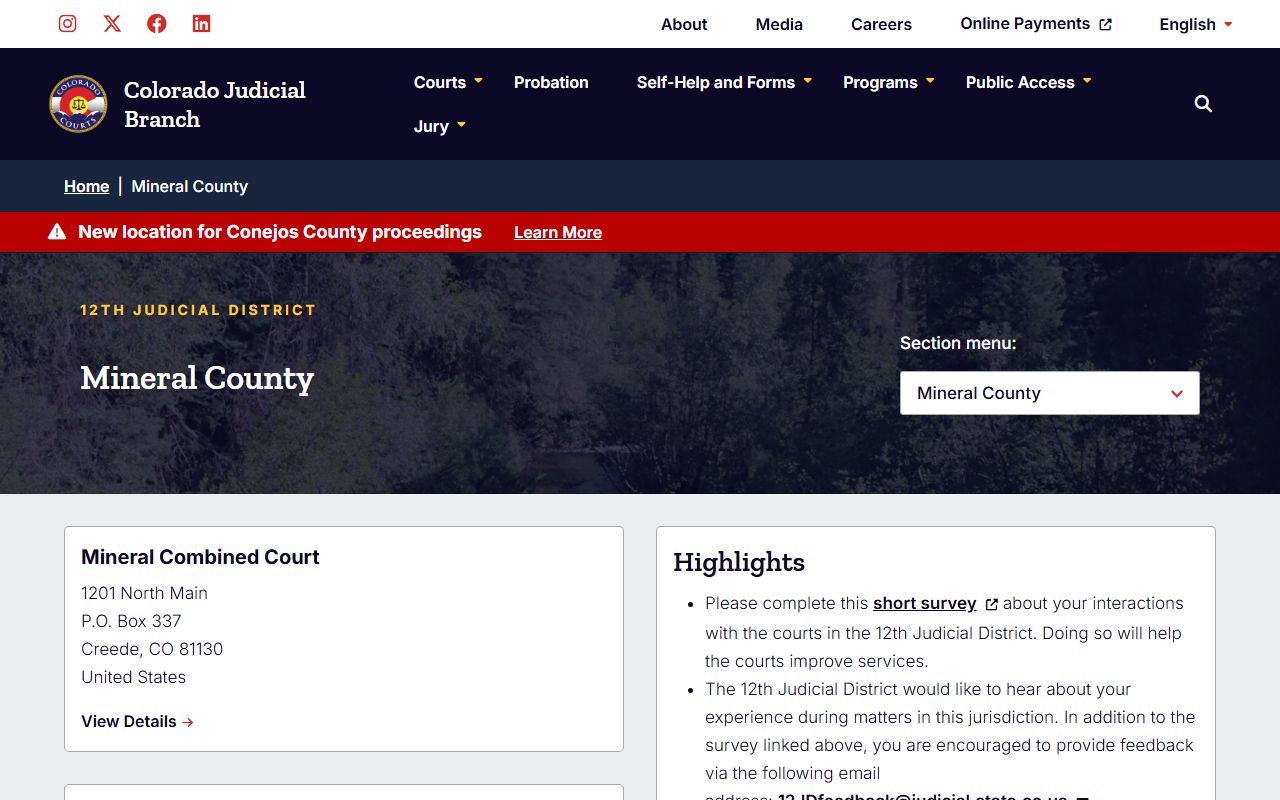 Mineral County court page for civil court records