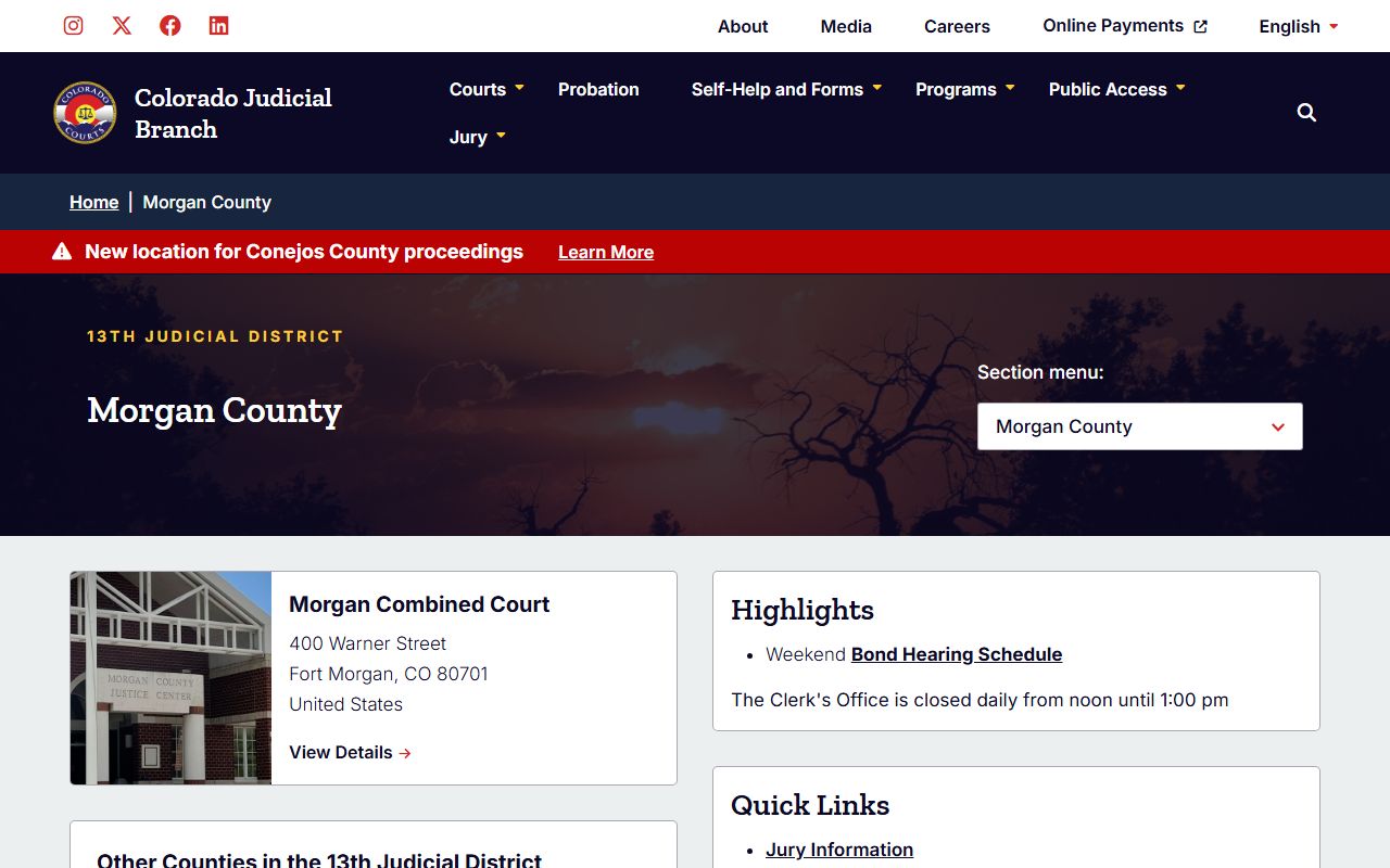 Morgan County court page for civil court records