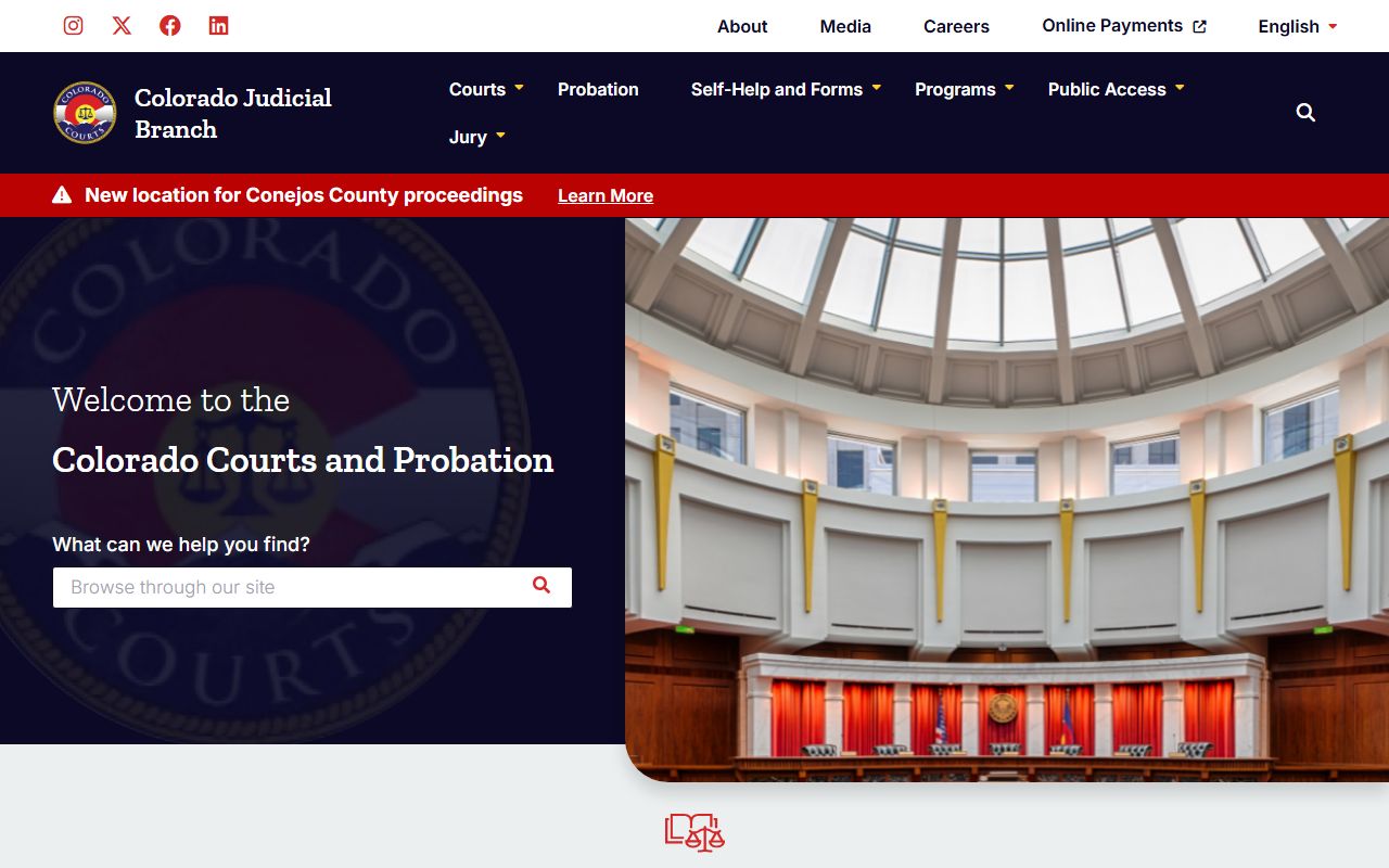 Colorado Judicial Branch homepage for civil court records