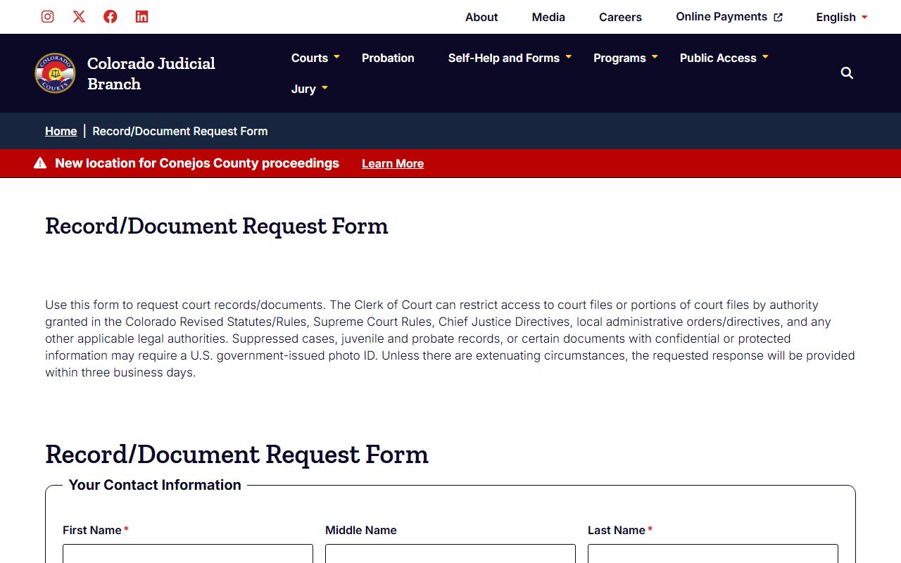Colorado online records request form for civil court cases
