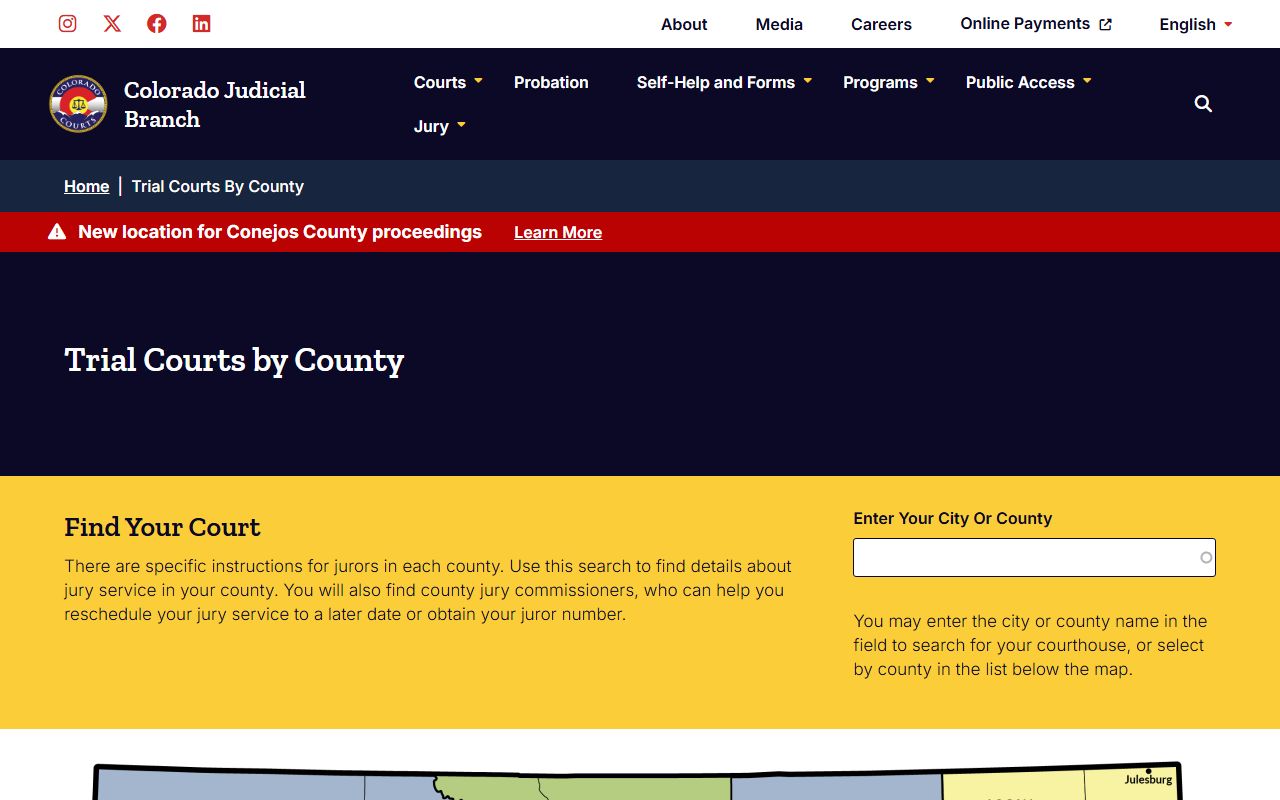 Colorado trial courts by county directory for civil records
